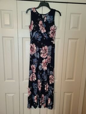 Sandra Darren Navy Maxi Dress with Pink and Blue Floral Print